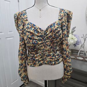 ASTR The Label Floral Ruched Crop Top Women’s M Long Sleeve Romantic Cottagecore